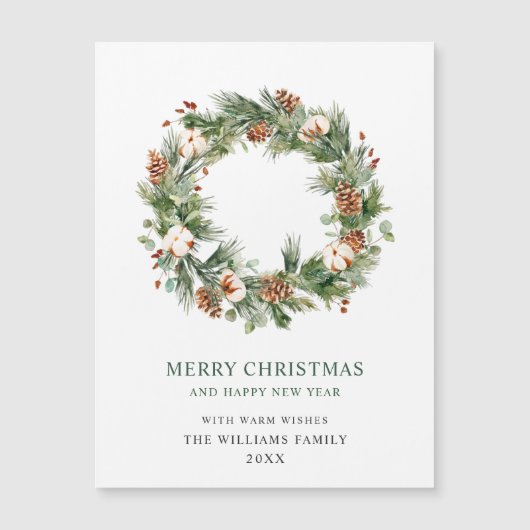 パインコーンリースクリスマスホリディマグネティックカード (正面)