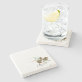 パインコーンリーフ秋ホリデーモノグラム ストーンコースター (横)