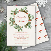 パインコーンレッドベリークリスマス結婚式招待状