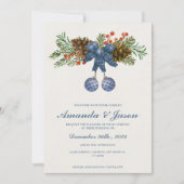 パインコーンレッドベリークリスマス結婚式招待状 (正面)