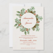 パインコーンレッドベリークリスマス結婚式招待状 (正面)