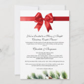 パインコーンレッドリボンクリスマスカップルのシャワー 招待状 (正面)
