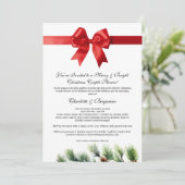 パインコーンレッドリボンクリスマスカップルのシャワー 招待状 (スタンド正面)