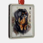 パインコーン付きホリデーロッワイラードッグ顔 メタルオーナメント (右)