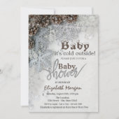 パインコーン外は寒いスノーフレーク赤ちゃんシャワー 招待状 (正面)