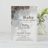 パインコーン外は寒いスノーフレーク赤ちゃんシャワー 招待状 (スタンド正面)