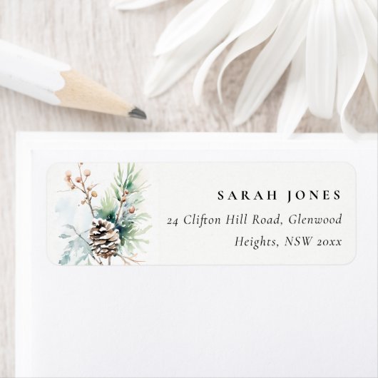 パインコーン水の色の冬の果実アドレス ラベル (インサイチュ)