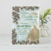 パインコーン水カラー金ゴールドティアラQuinceaenera 招待状 (スタンド正面)