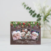 パインコーン素朴メリークリスマス3フォトホリデー ポストカード (スタンド正面)
