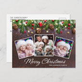 パインコーン素朴メリークリスマス3フォトホリデー ポストカード (正面/裏面)