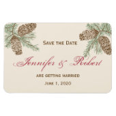 パインコーン自然クリーム結婚式の日付を保存 マグネット (横)