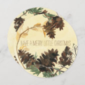 パインコーン自然ラウンドクリスマスホリデーカード シーズンカード (正面/裏面)