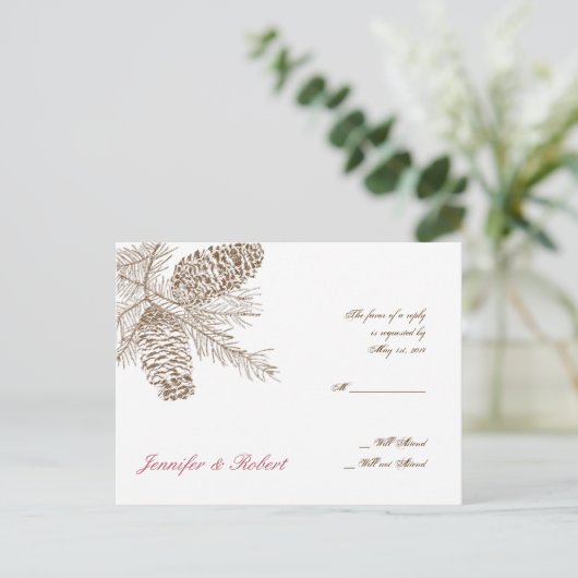 パインコーン自然結婚式RSVPポストカード インビテーションポストカード (スタンド正面)