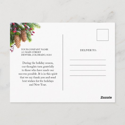 パインコーン赤ベリークリスマス新年ビジネス ポストカード (裏面)