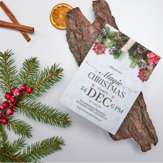 パインコーン&スノーフレークスクリスマス招待状 招待状