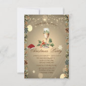 パインコーン，ブランチ，サンタハットシャンパンクリスマス 招待状 (正面)