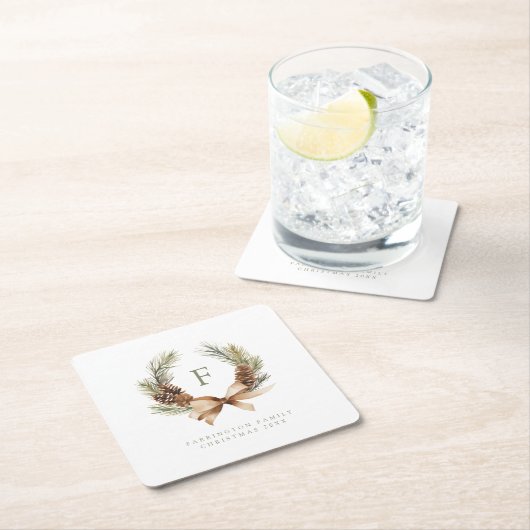 パインコーン&ボウリースモノグラムファミリーホリデー スクエアペーパーコースター (インサイチュ)