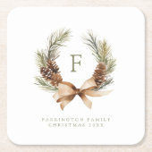 パインコーン&ボウリースモノグラムファミリーホリデー スクエアペーパーコースター (正面)