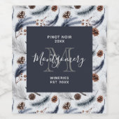 パインコーン&素朴ウォーターカラーパターンワインの作成 ワインラベル (シングルラベル)