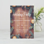 パインコーン&金ゴールドオーナメント素朴ホリデーパーティー 招待状 (スタンド正面)