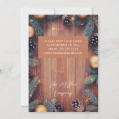 パインコーン&金ゴールドオーナメント素朴ホリデーパーティー 招待状 (裏面)