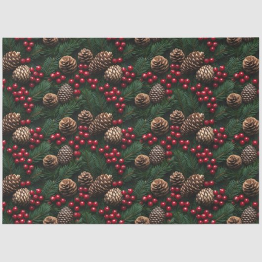 パインコーンHollyベリーSpruce Sprigパターン 薄葉紙 (正面)
