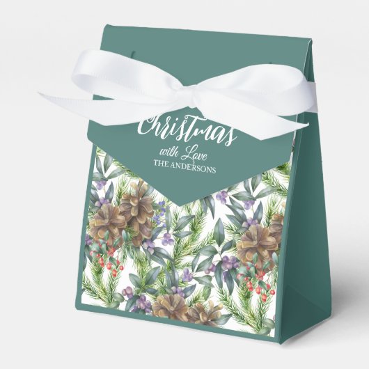 パインコーンMerry Christmasの水の色が緑の白 フェイバーボックス (正面サイド)