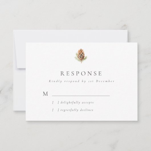 パインシンプルコーン冬の結婚式 出欠カード (正面)