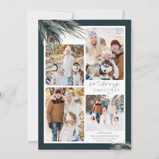 パインスクリプトメリークリスマス4フォトコラージュ シーズンカード (正面)