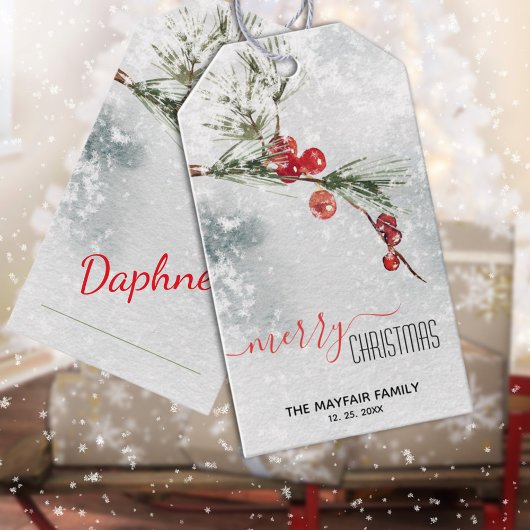 パインスリグレッドベリー雪の嵐メリークリスマス ギフトタグ