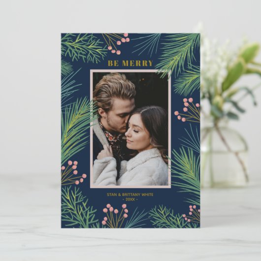 パインズベリーフォトネイビーブルークリスマス シーズンカード (スタンド正面)