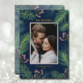 パインズベリーフォトネイビーブルークリスマス シーズンカード