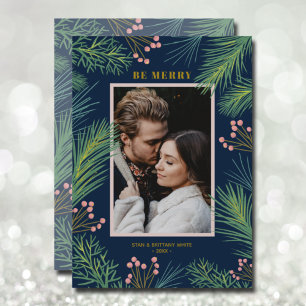 パインズベリーフォトネイビーブルークリスマス シーズンカード