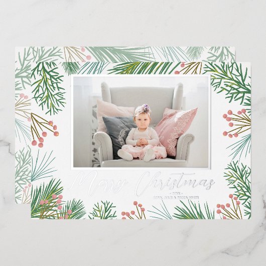 パインズベリー海軍ブルークリスマスフォト 箔シーズンカード (正面/裏面)