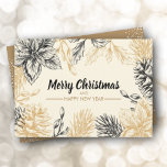 パインズポインセティアスフラットクリスマス シーズンカード<br><div class="desc">美しい金ゴールドと黒い松のコーンとポインセチアパーソナライズされたとフロントのあなたの挨拶と背面のメッセージと名前。*背中にも写真を追加。最も重い紙にはマットを選択し、プリントの質にはハイ最高のデフィニションを選択する</div>