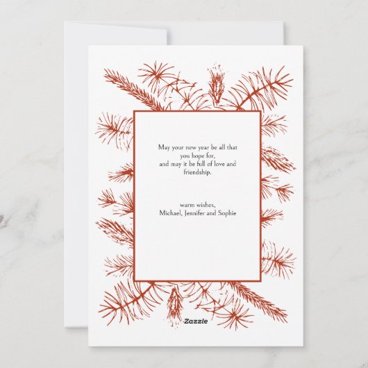 パインズ素朴レッドフレームエレガント写真クリスマス シーズンカード (裏面)