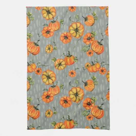 パインタリーウォーター秋カボキンオレンジ/グリーゲ キッチンタオル (縦)