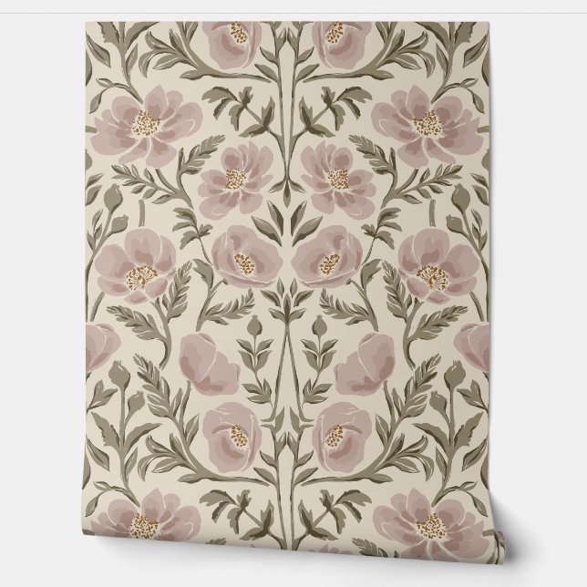 パインタリーポピーの芸術と工芸品 – 伝統ベージュ 壁紙 (ほどく)