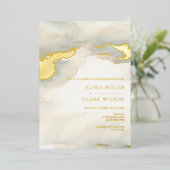 パインターリーウォーターカラー結婚ムーディーズ金ゴールド 箔招待状 (立ち正面)