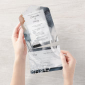 パインターリーウォーターモダンカラームーディブルー結婚ズ オールインワン招待状 (貼ってはがせる)