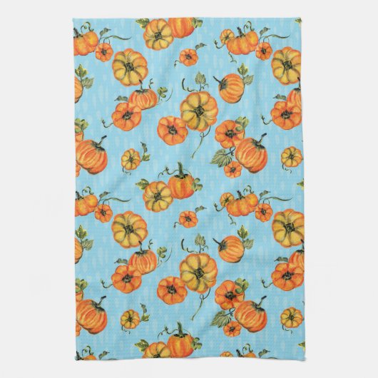 パインターリーウォーター秋カボキンオレンジ/ブルー キッチンタオル (縦)