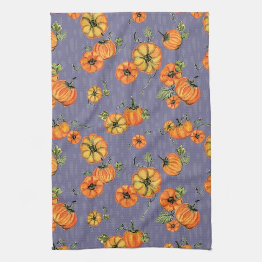 パインターリーウォーター秋カボチャオレンジ/紫 キッチンタオル (縦)