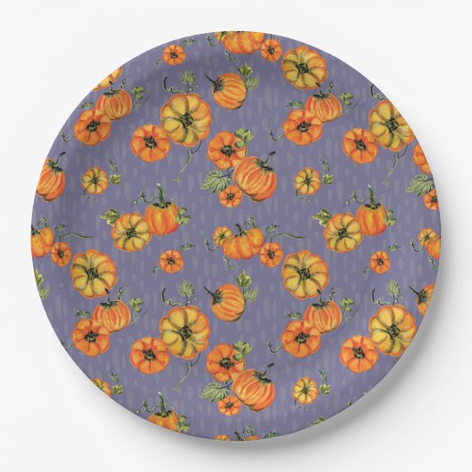 パインターリーウォーター秋カボチャオレンジ/紫 ペーパープレート (正面)
