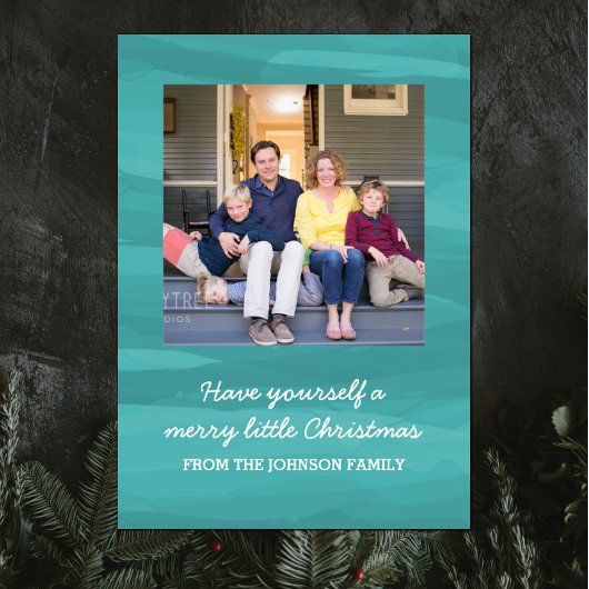 パインターリーウォーター色ホリデーフォトカード |ティール（緑がかった色） シーズンカード