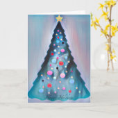 パインターリークリスマスツリーハッピーホリデー カード (黄色い花)