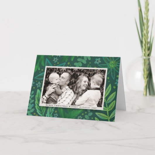 パインターリーグリーンズボタニカルホリデーフォトカード シーズンカード (正面)