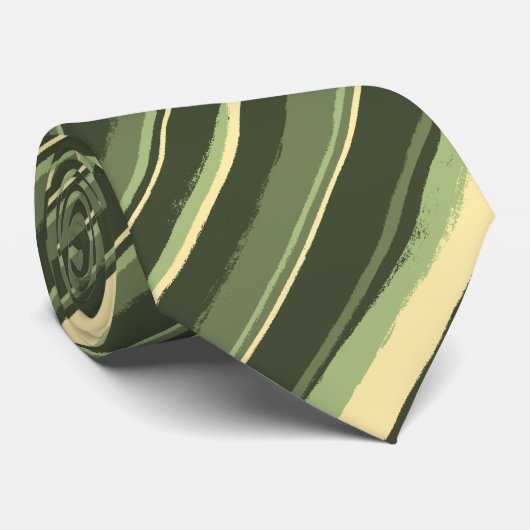 パインターリーストライプのオリーブと黄色の両面 ネクタイ (ロール)