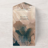 パインターリーティール（緑がかった色）テラコッタ抽象芸術結婚rsvp オールインワン招待状 (外側)