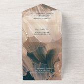 パインターリーティール（緑がかった色）テラコッタ抽象芸術結婚rsvp オールインワン招待状 (外側)