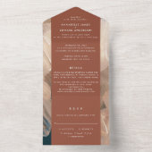 パインターリーティール(緑がかった色)テラコッタ抽象芸術結婚rsvp's al オールインワン招待状 (内側)